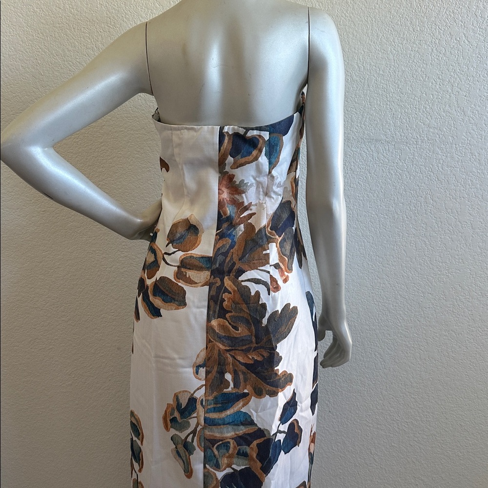 Commense Strapless Cream Dress with Blue and Brown Floral Print - Picture 6 of 8
